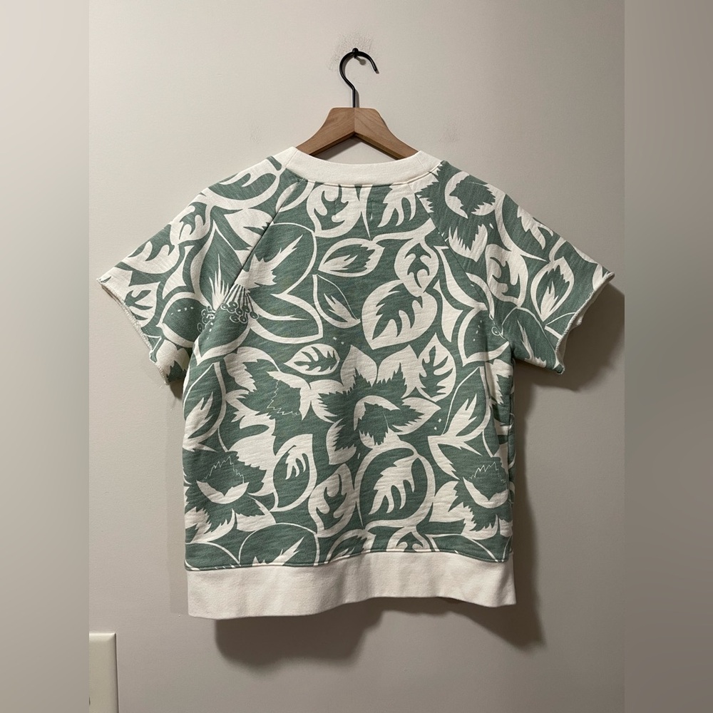 Madewell Frosted Sage & Cream Tropical Floral Frayed Sweatshirt Size Small - Picture 6 of 7